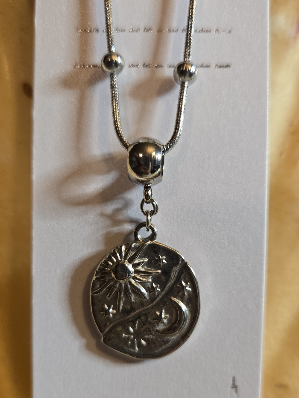Stainless Steel Sun & Moon Pendant Necklace - Silver